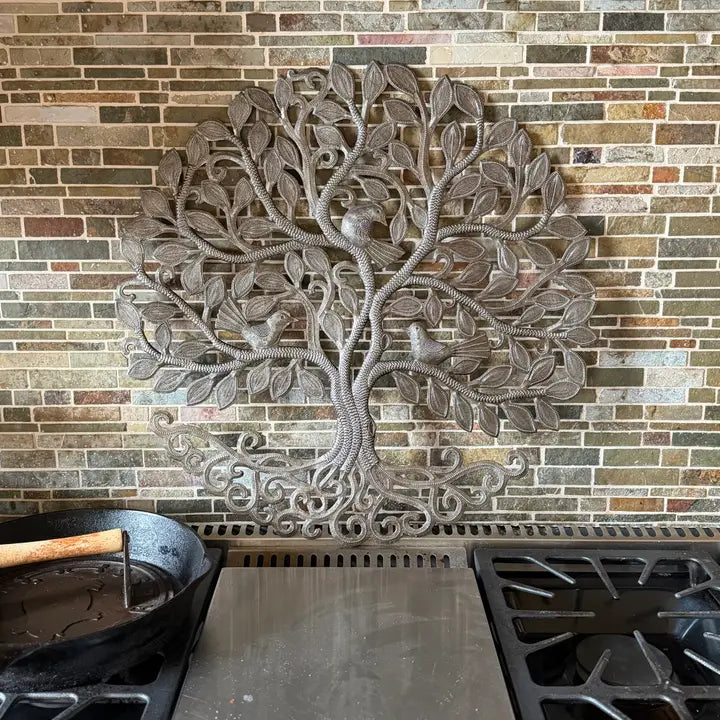 Haitian Metal Tree of Life Wall Art 23x23 Hand Chiseled 