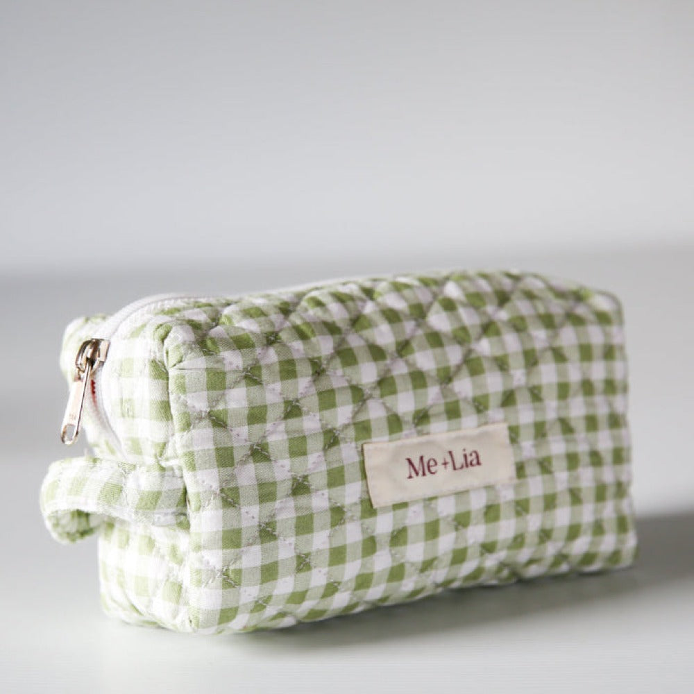 Gingham Matcha Make-up Pouch - Small