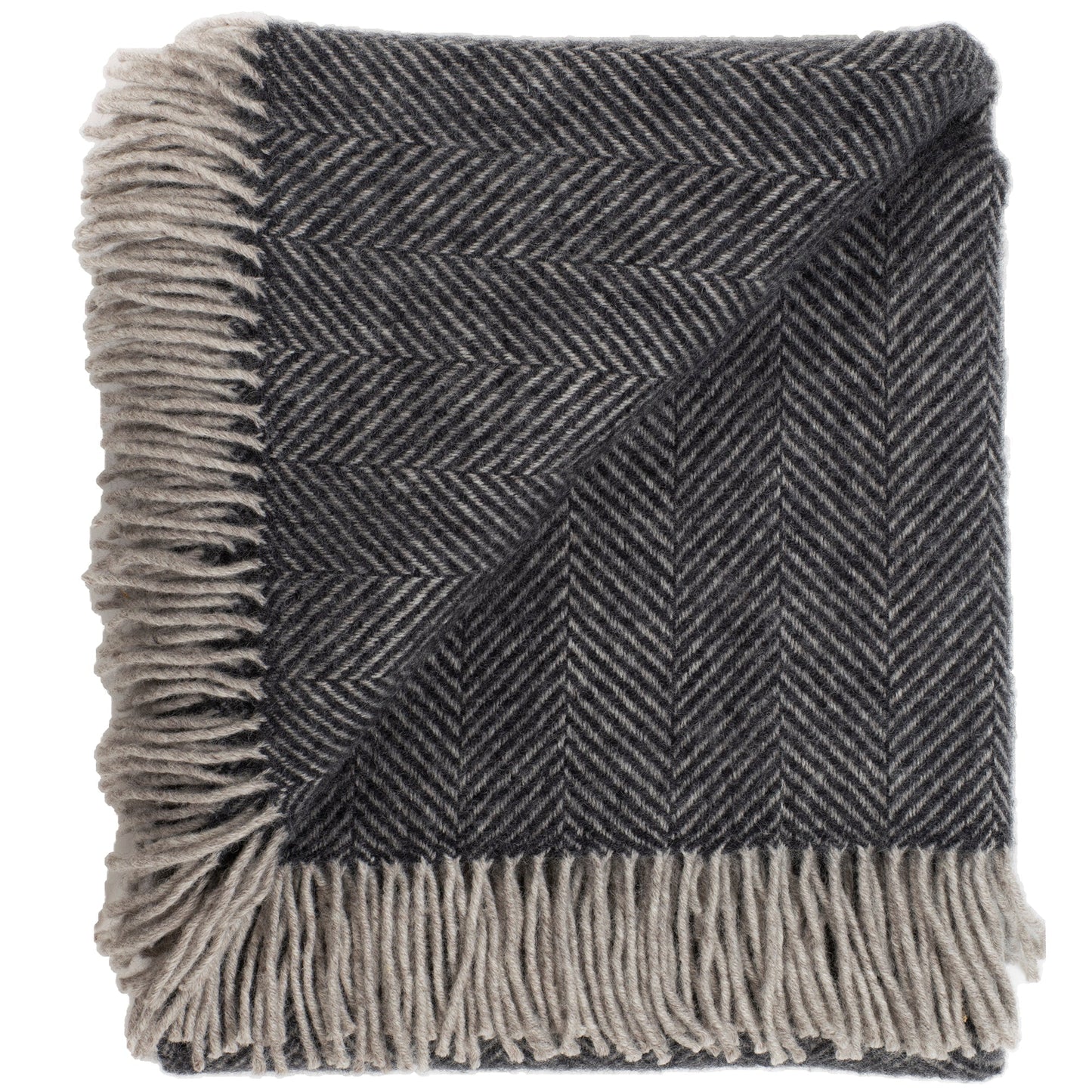 Highland Tweeds Herringbone  Pure New Wool Throw - Charcoal
