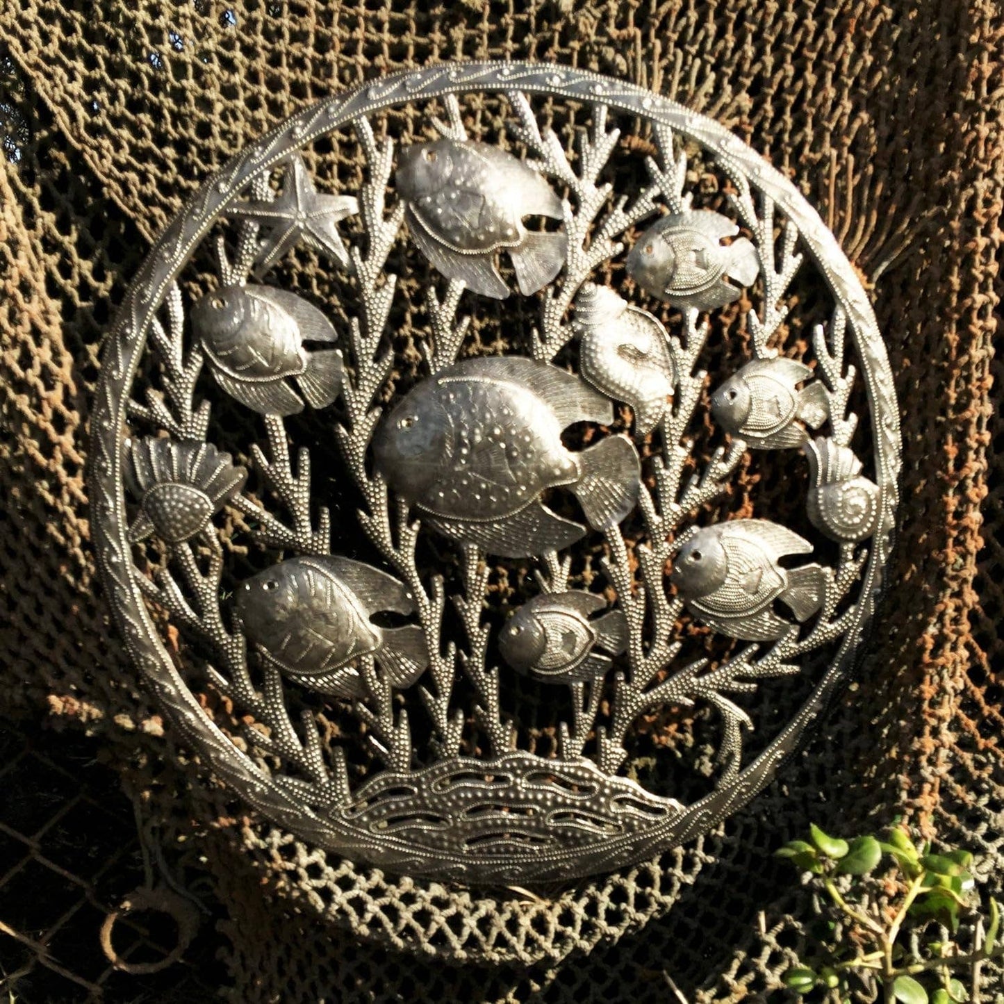 Fish, Sea Life Metal Wall Hanging, Fair Trade Recycled 23"