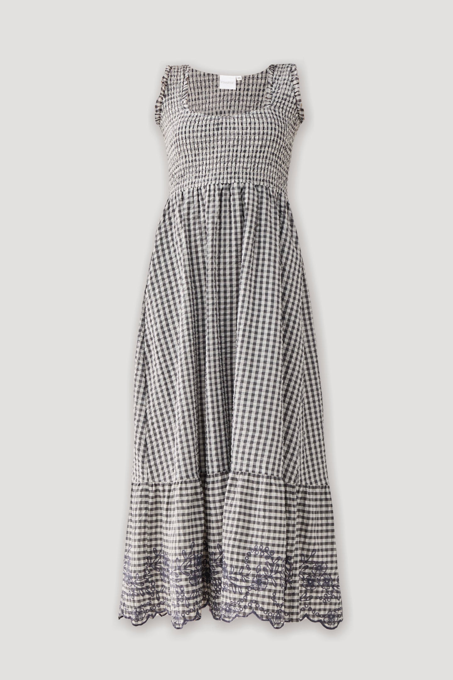 The Smocked Maxi Dress in Grey Check
