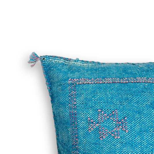 Turquoise Sabra Cactus Silk Kilim Pillow Cover | Handwoven Moroccan Home Decor