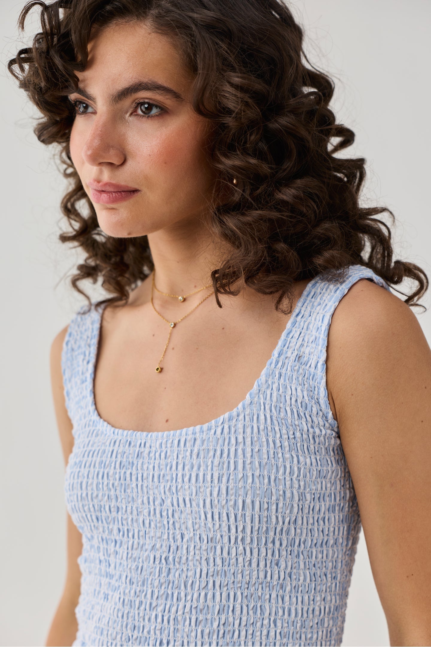 Smocked Short Dress in Blue Stripes