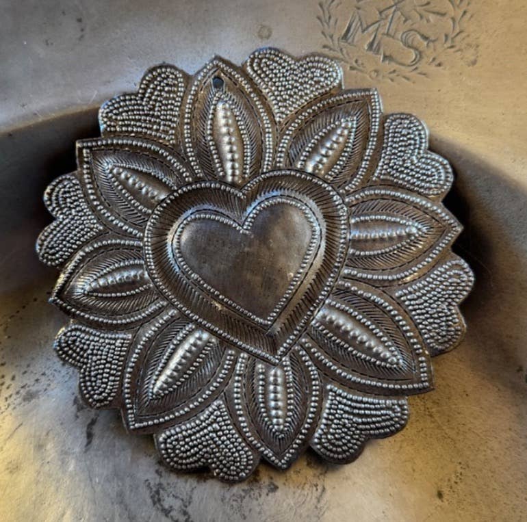 Handmade Recycled Metal Heart Art – Haiti – 4.5” x 4.5”