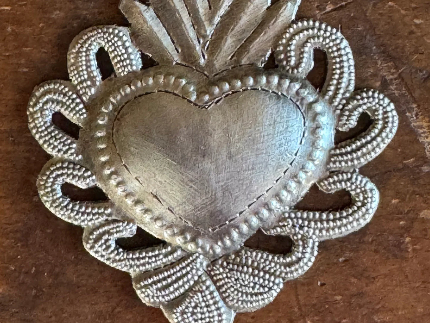 Sacred Heart, Wall Decor,Handmade Metal Haiti 3.25"x3.5"