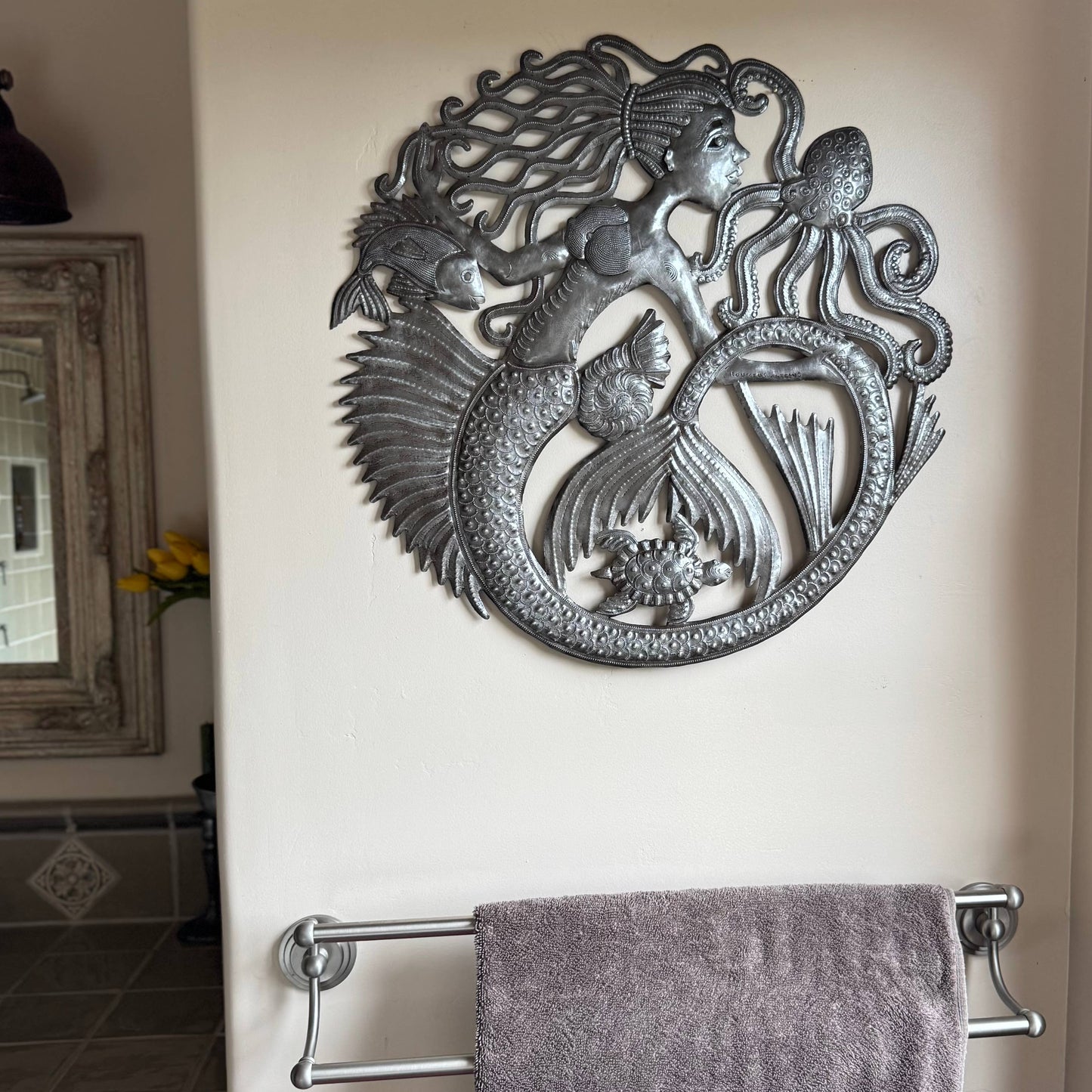 Haitian Metal Mermaid & Octopus – 23" Fair Trade