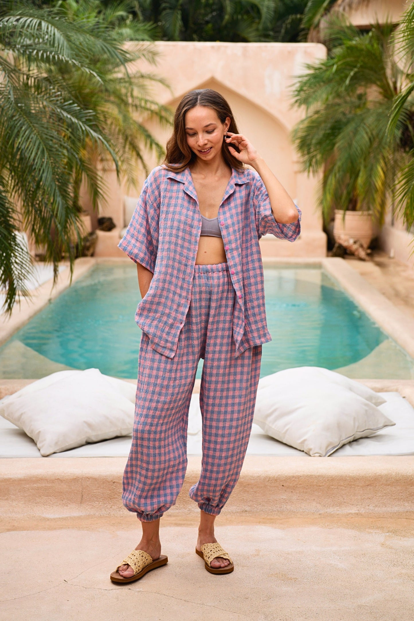 Vanessa Linen Gingham Shirt in Lavender
