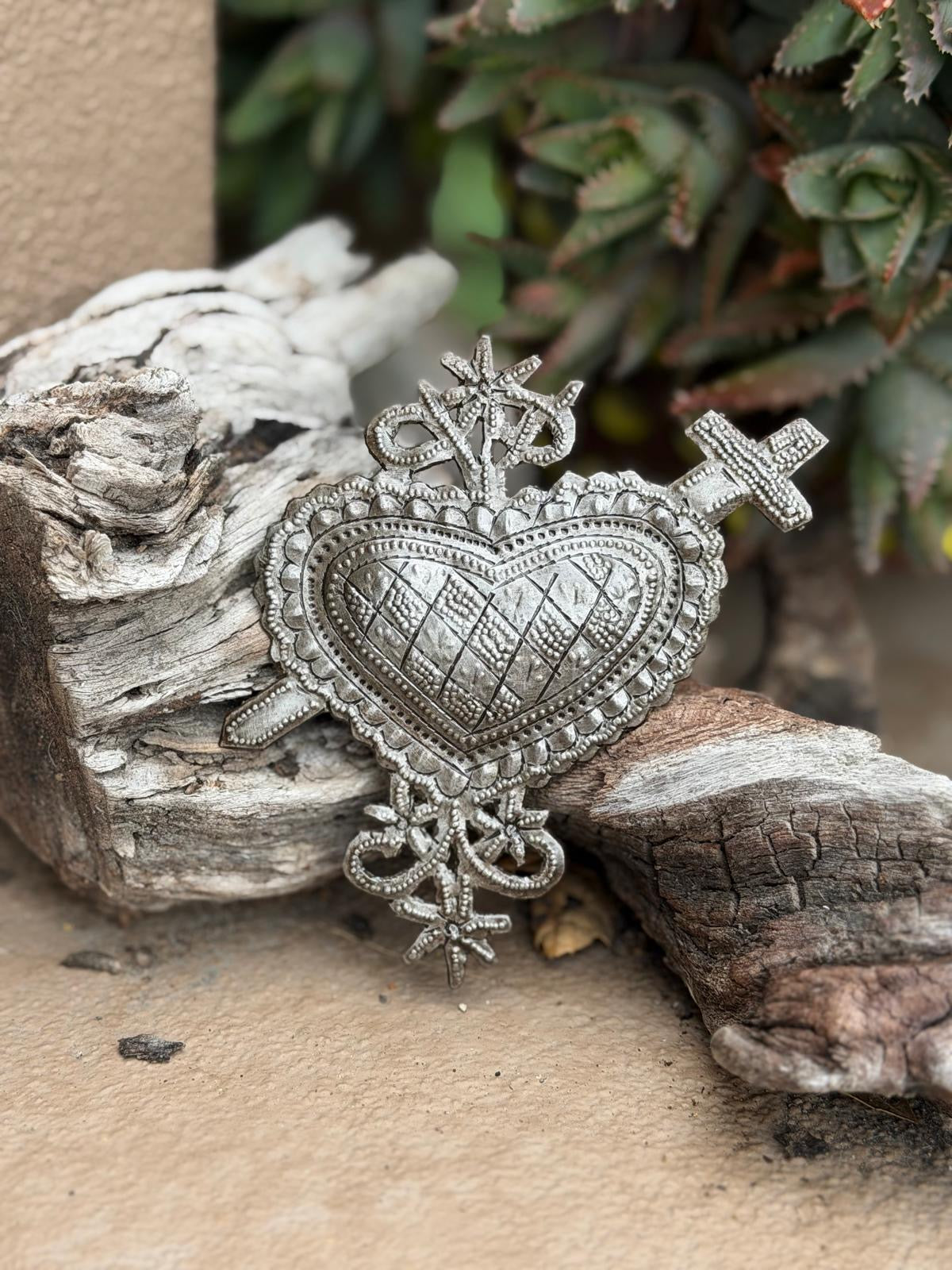 Haitian Metal Erzulie Dantor Sacred Heart 4.5x4.5 Handmade
