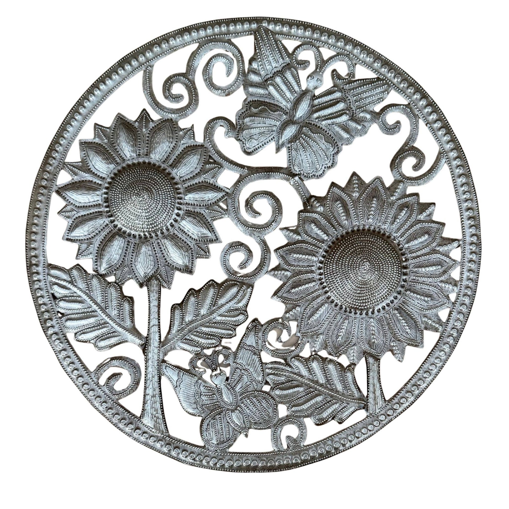 Haitian Sunflower & Butterfly Metal Wall Sculpture by Jorby