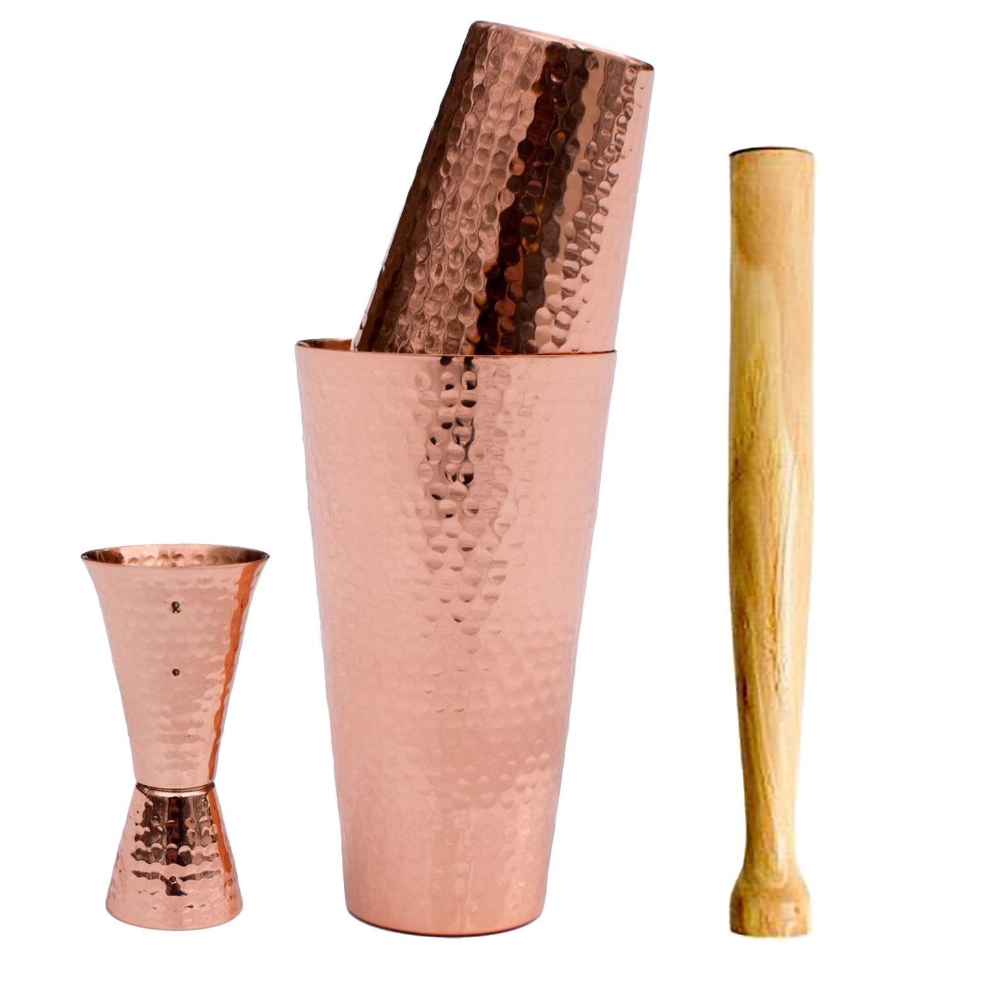 Hammered Solid Copper Cocktail Shaker Set