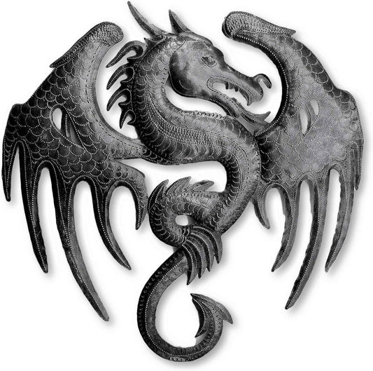 Flaming Dragon – Handmade Haitian Metal Wall Art | Gothic