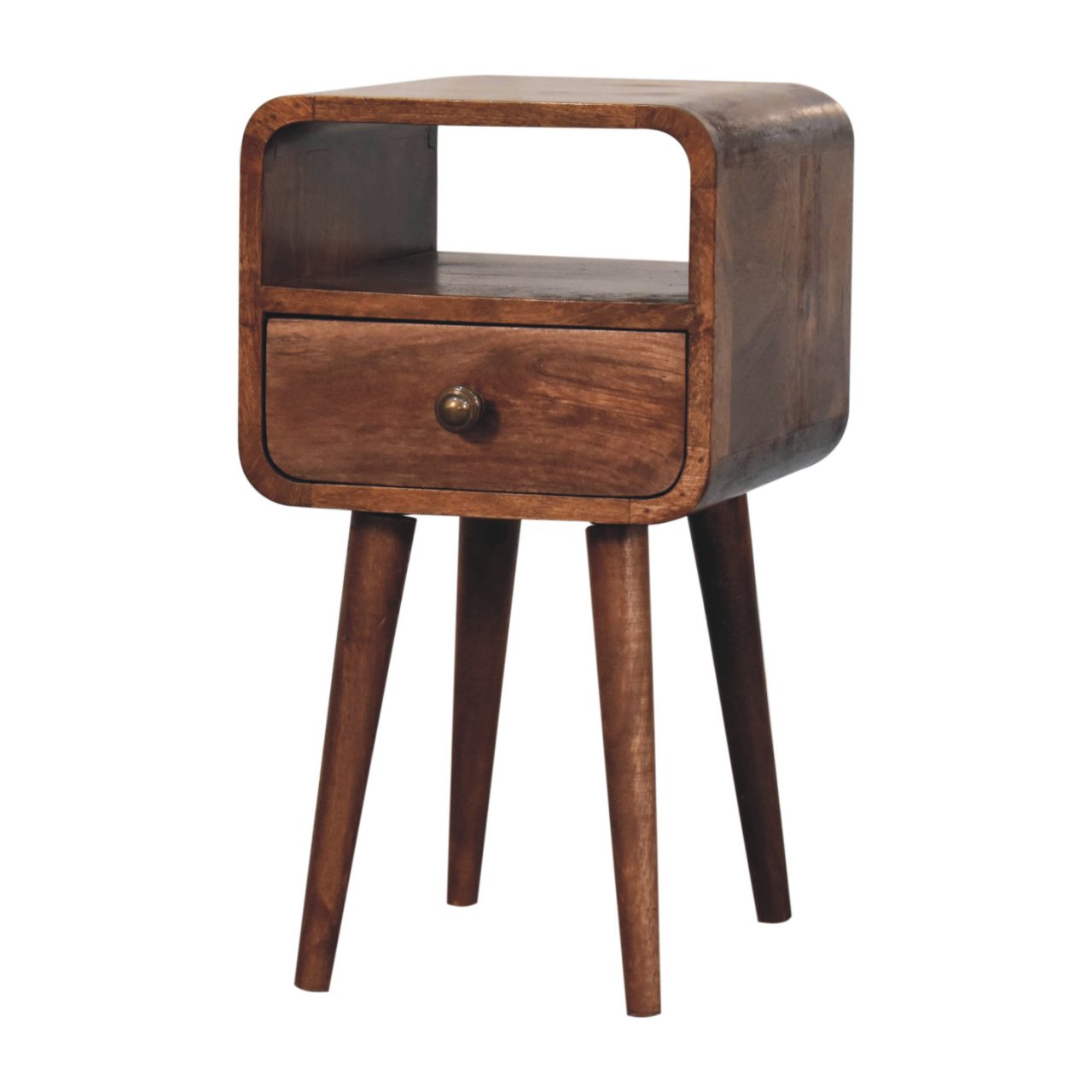 Solid Wood Mini Honey Caramel Curved Nightstand