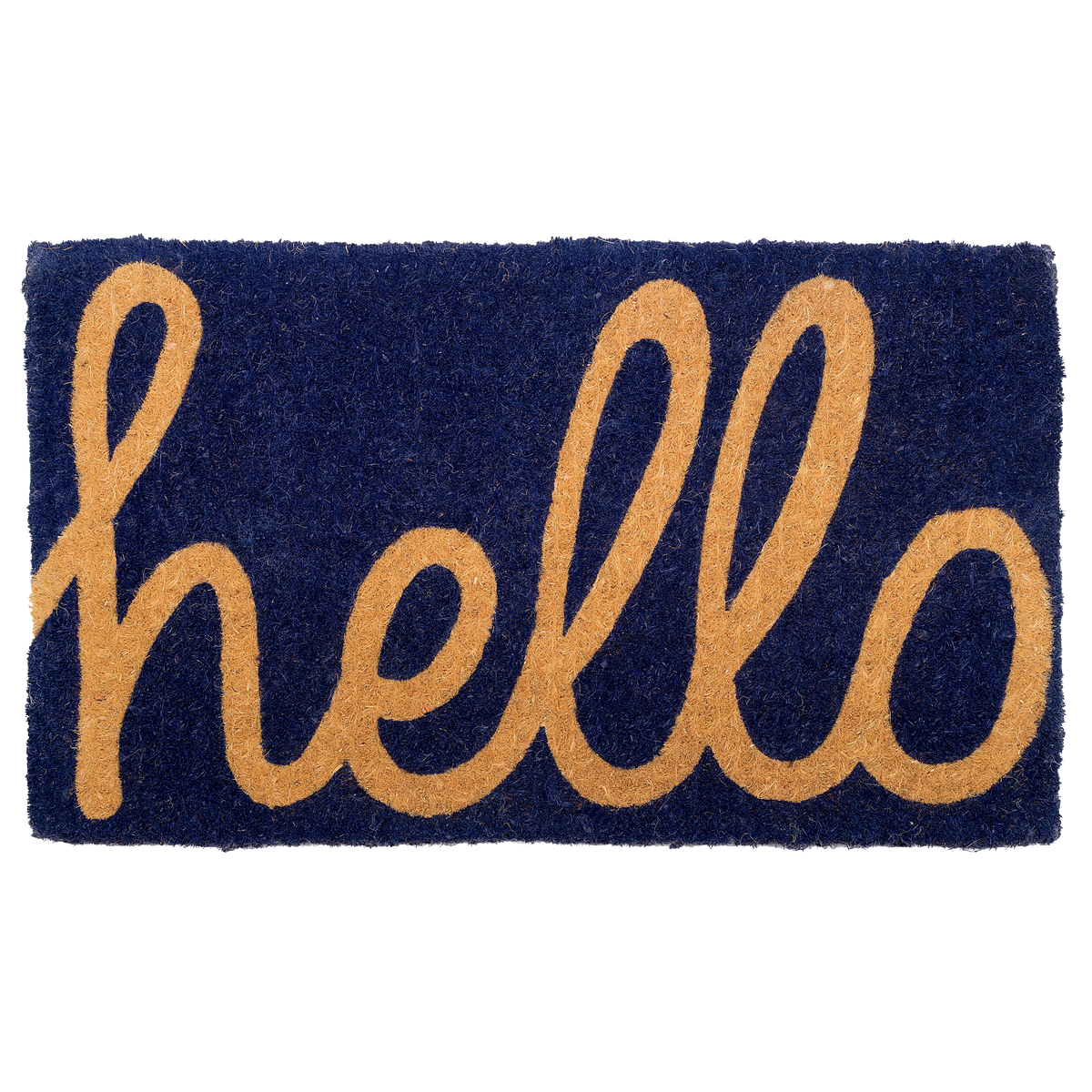 Cursive Hello Doormat Handwoven, Durable - Dark Blue