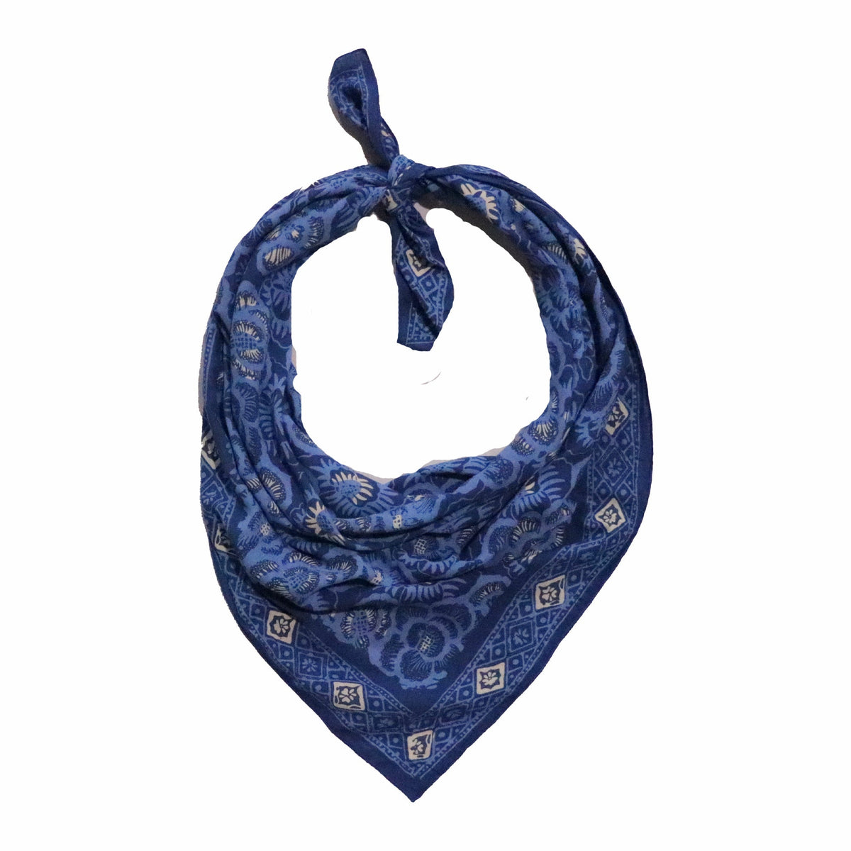 Large 39" Batik Bandana, Hand Dyed, 100% Soft Cotton, Oversized Large Head Scarf for Hair, Blue Roses