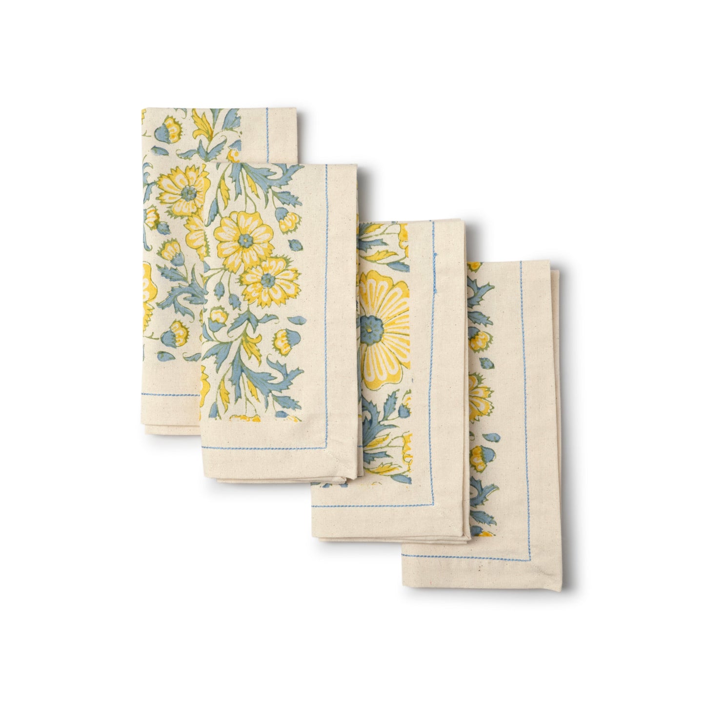 Hand Block Printed Cotton Napkins, Set of 4 | 18" × 18" | Fair Trade | Bloom