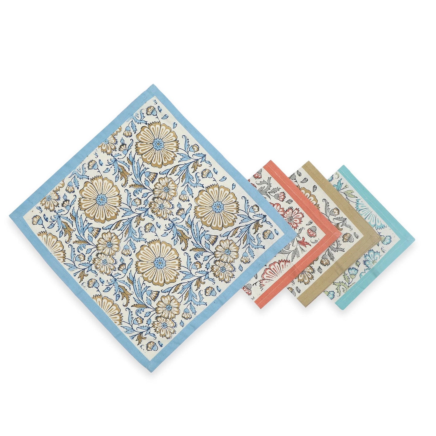 Hand Block Printed Cotton Napkins, Set of 4 | 16″×16″ | Reverie