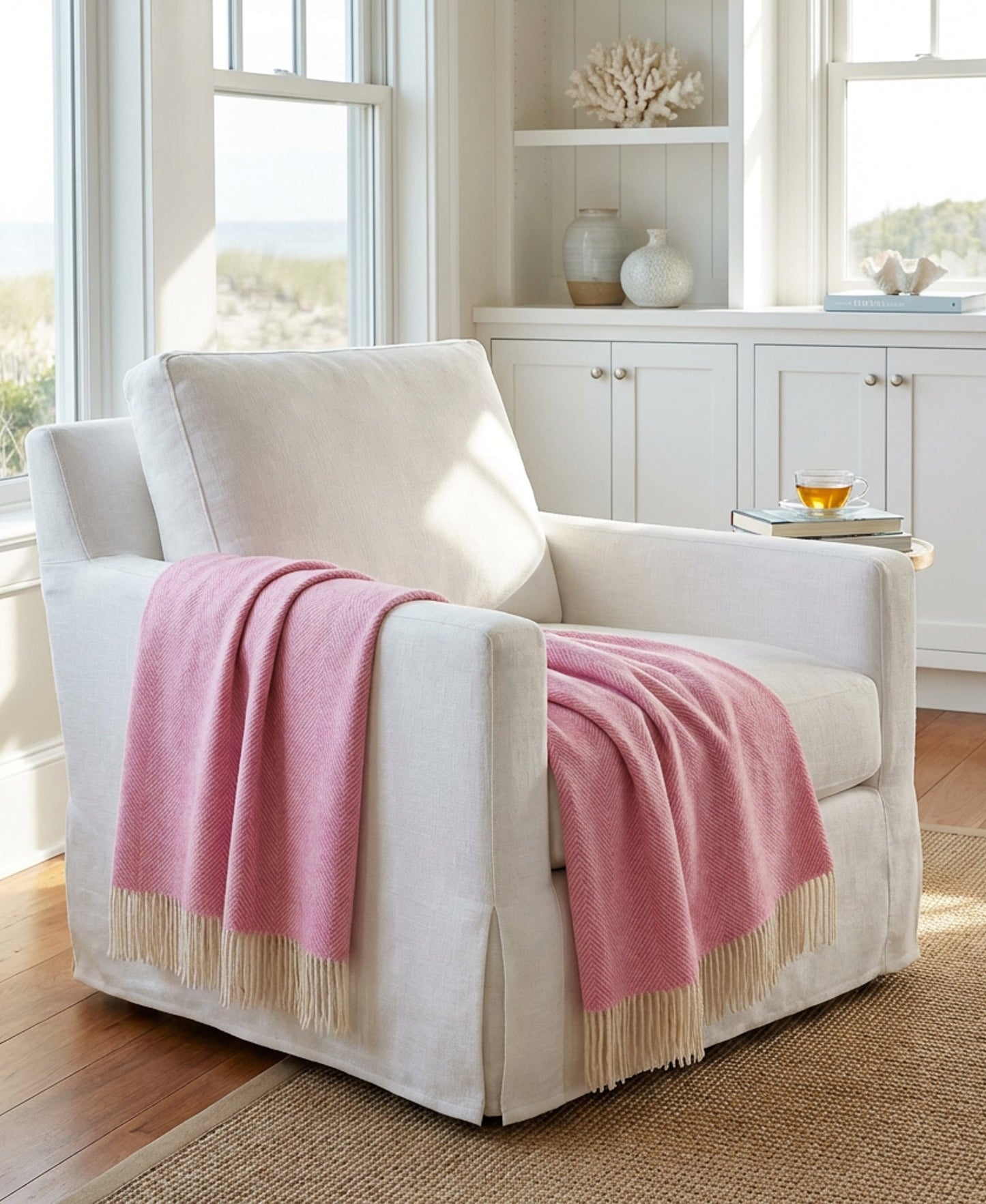 Southampton Home Shetland Lambswool Herringbone Throw – Light Pink