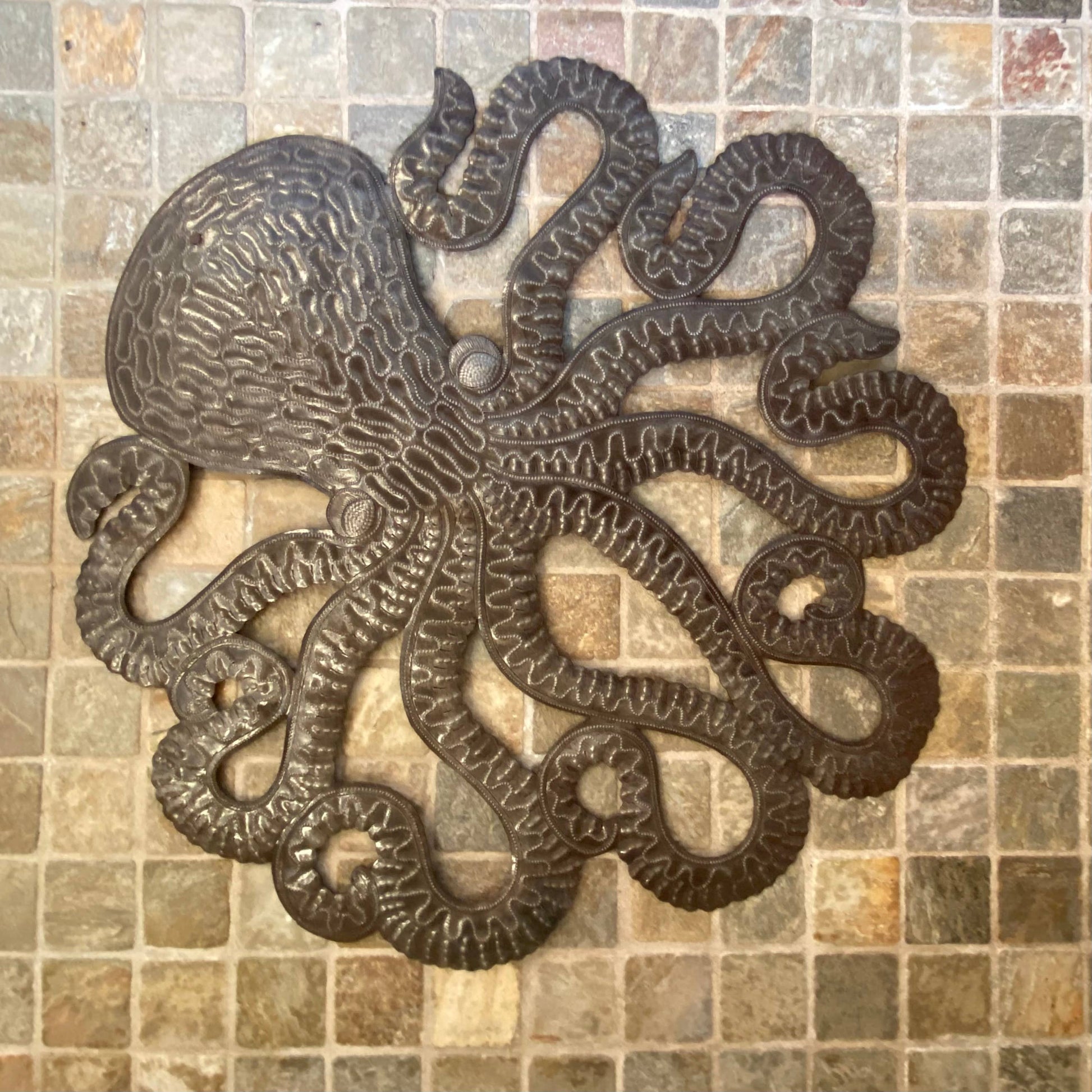 Upcycled Drum Octopus Sea Wall Hanging Art, Nautical Theme