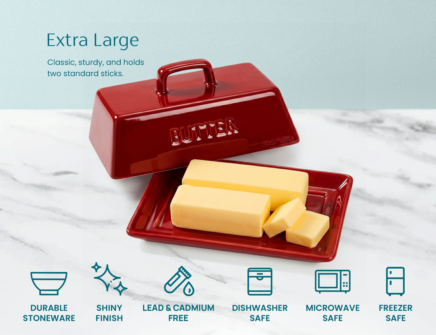 Ceramic Extra Large Butter Dish with Lid, White