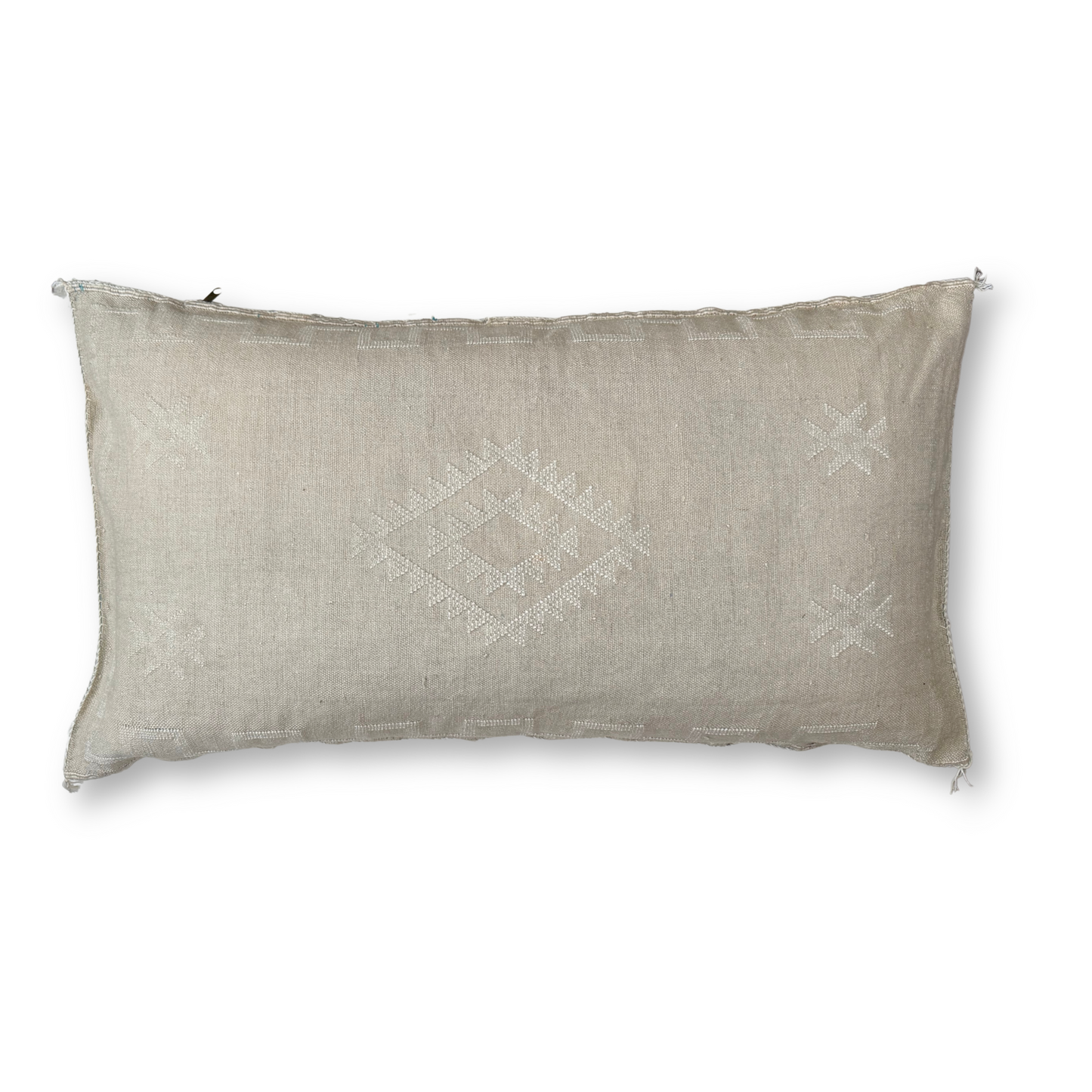 Ivory Large Sabra Cactus Silk Lumbar Pillow Cover | Handwoven in Morocco