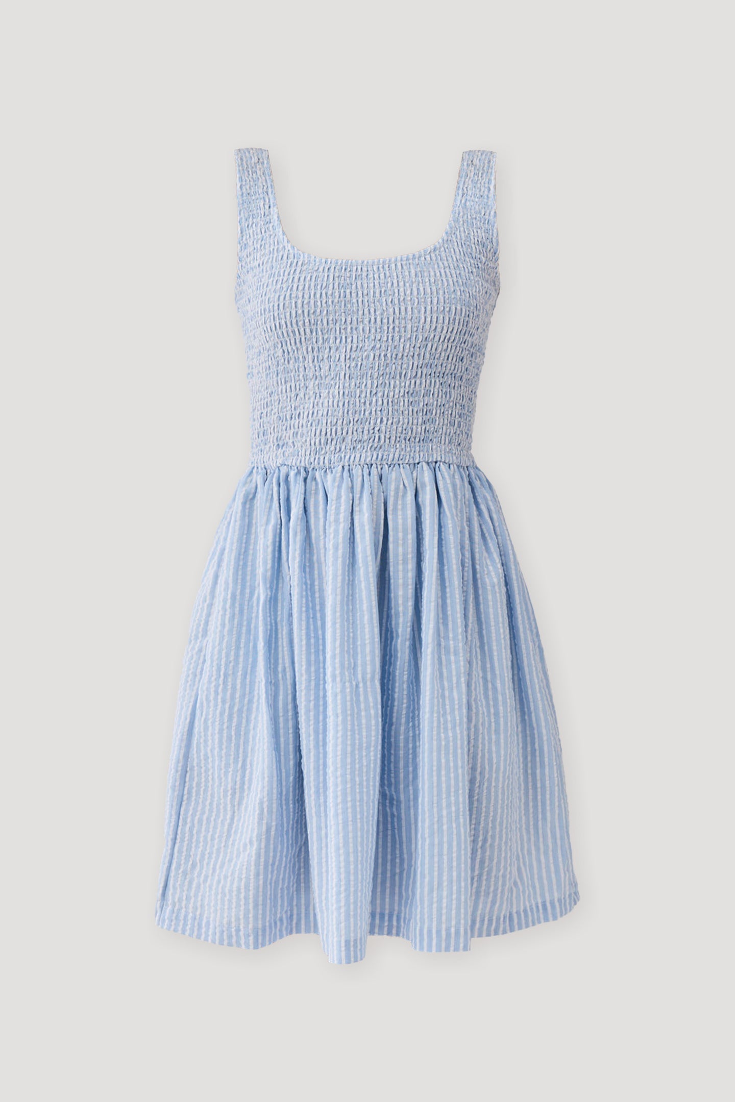 Smocked Short Dress in Blue Stripes