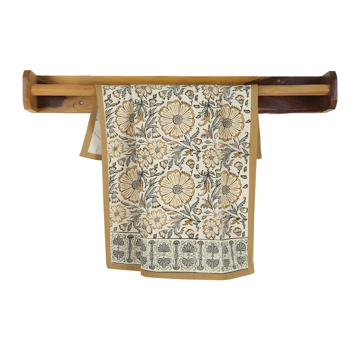 Hand Block Printed Cotton Kitchen Towels | 27″ × 19″ | Set of 2 | Fair Trade | STREAMLINE