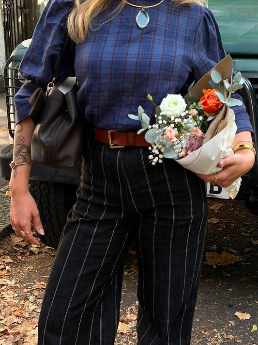 Denim Trouser Black Stripe Organic Cotton - Katharina | No More Nobody