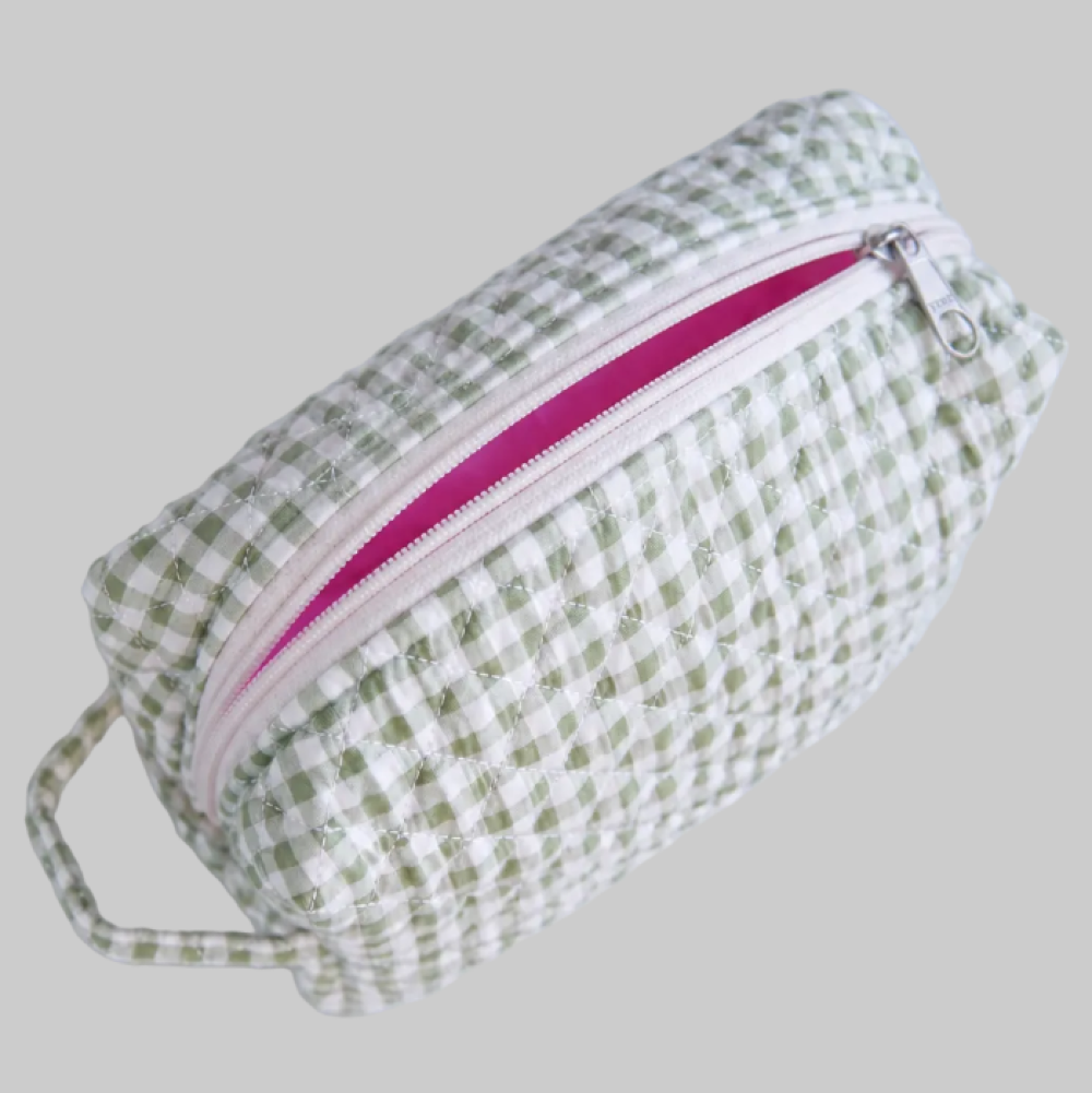 Gingham Matcha Make-up Pouch - Large