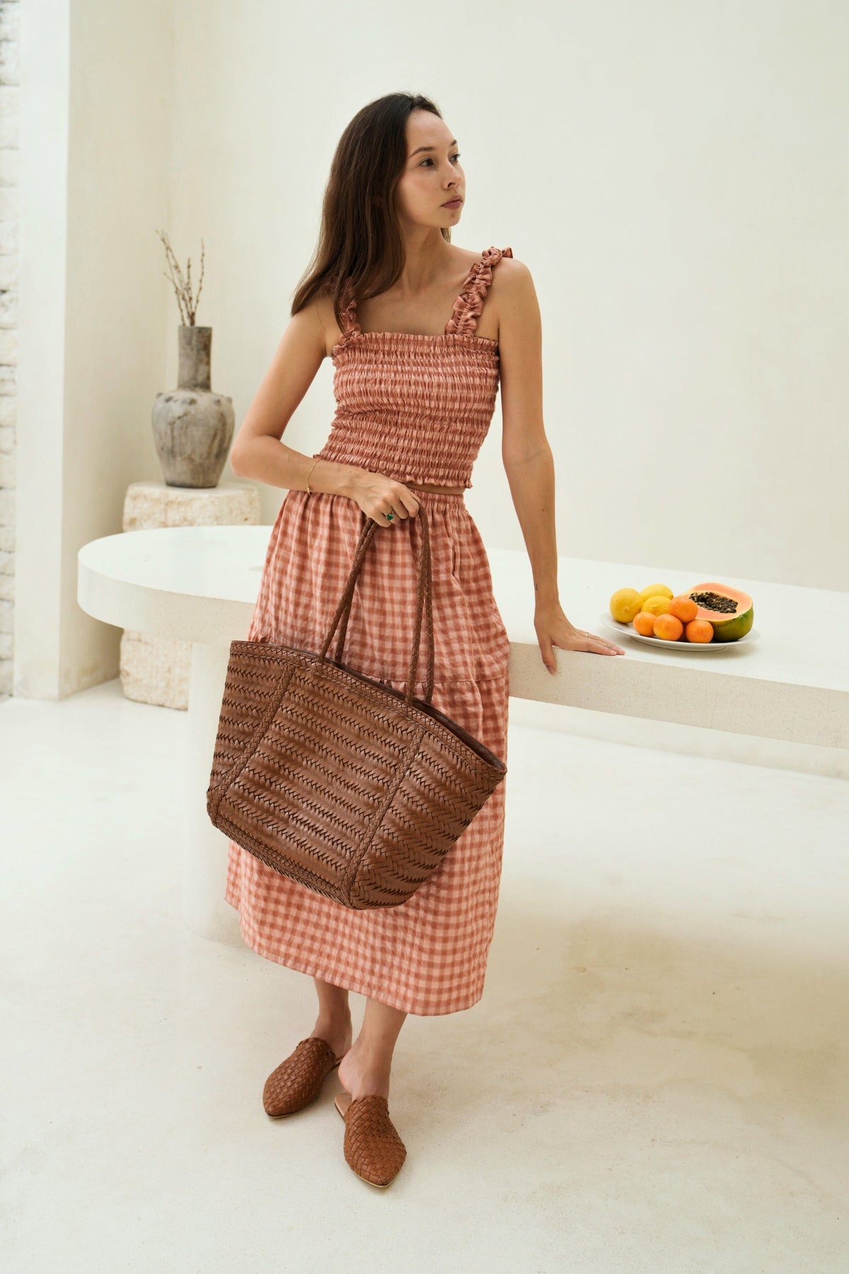 Phoebe Artisan Handwoven Leather Oversized Tote in Brown