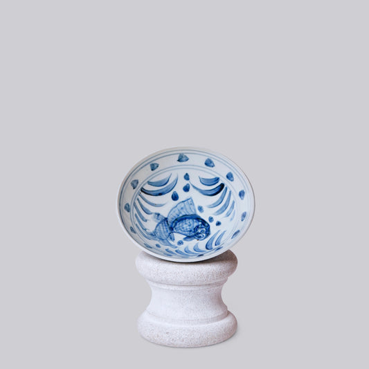 Blue and White Porcelain Carp Conical Bowl