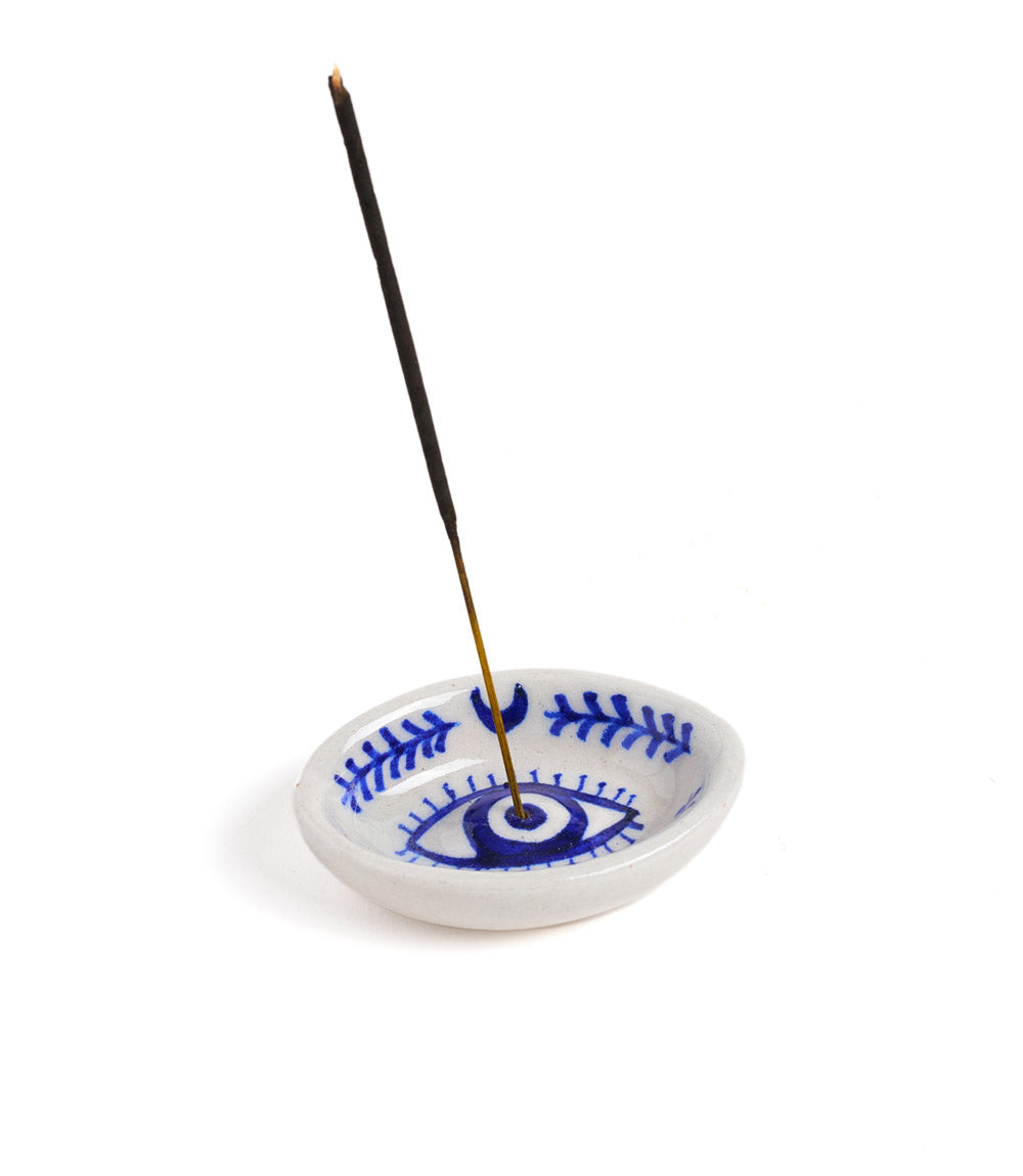 Lalita Evil Eye Trinket Dish Incense Holder - Hand Painted Ceramic