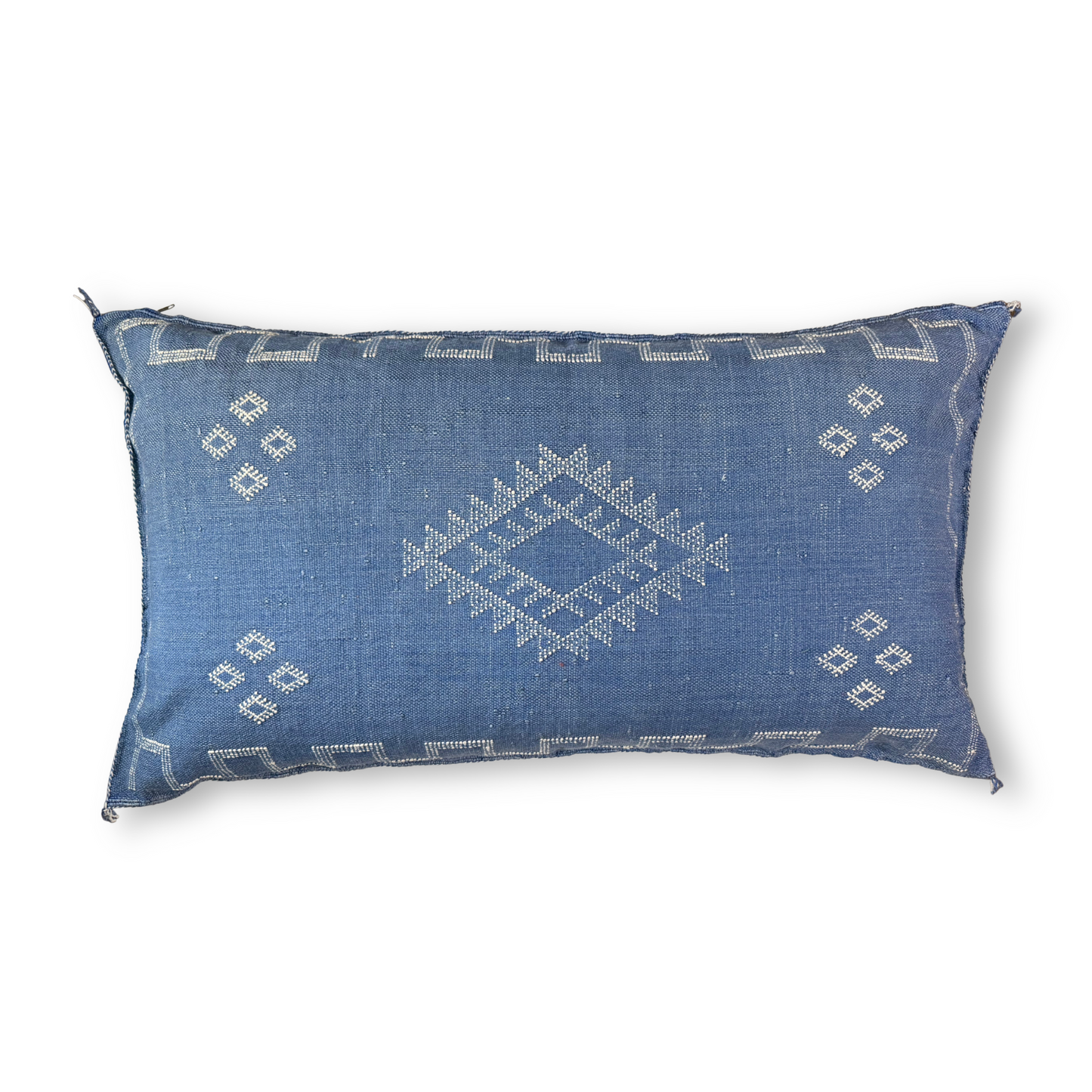 Blue Large Sabra Cactus Silk Lumbar Pillow Cover | Handwoven in Morocco