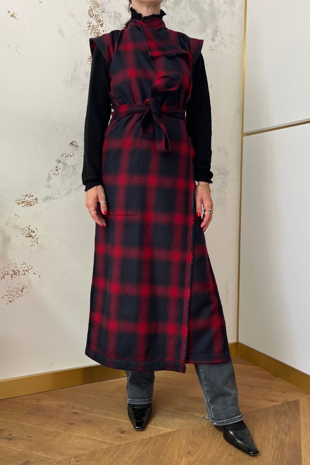 Long recycled wool vest