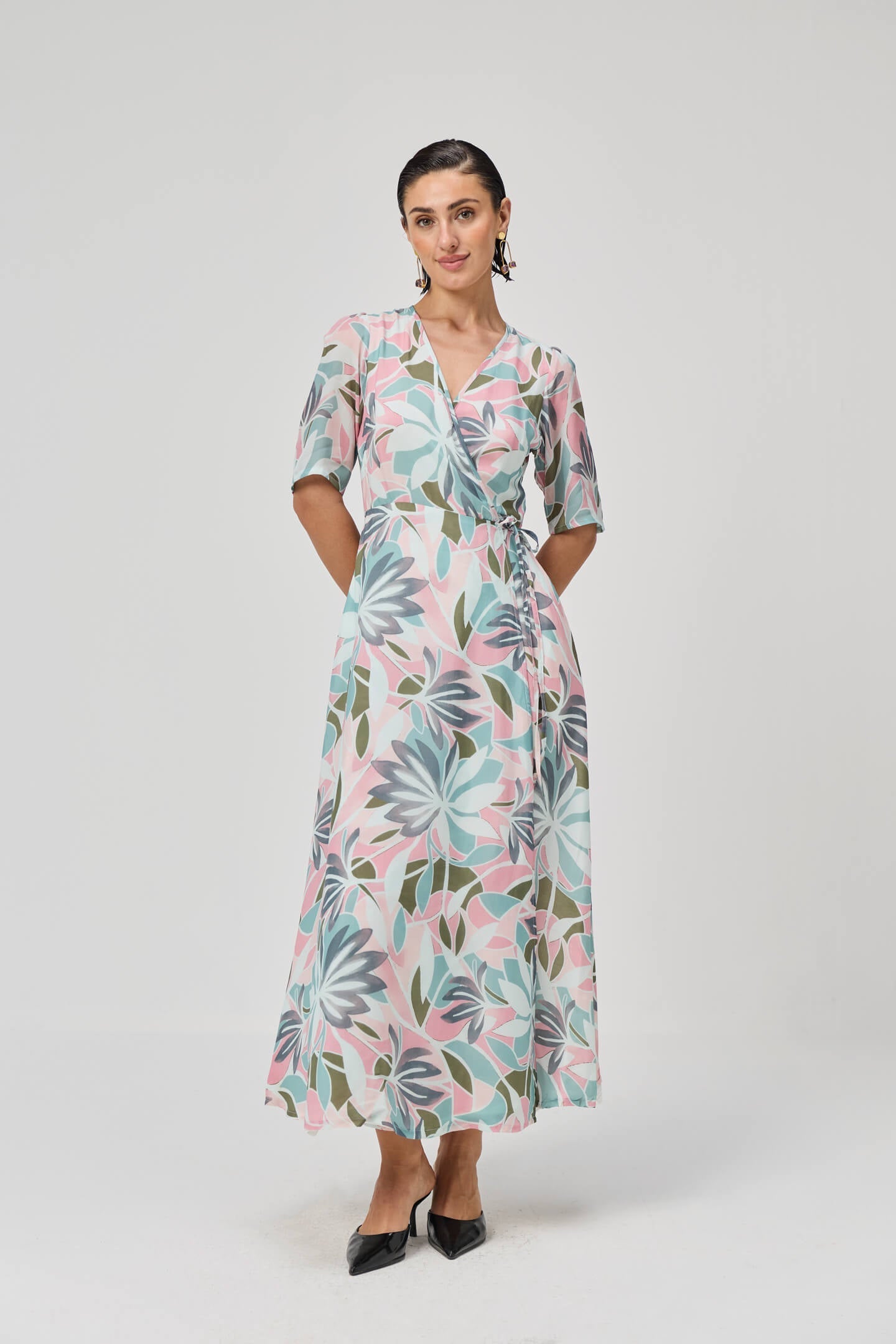 Maxi Wrap Dress in Multi Florals
