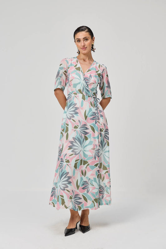 Maxi Wrap Dress in Multi Florals