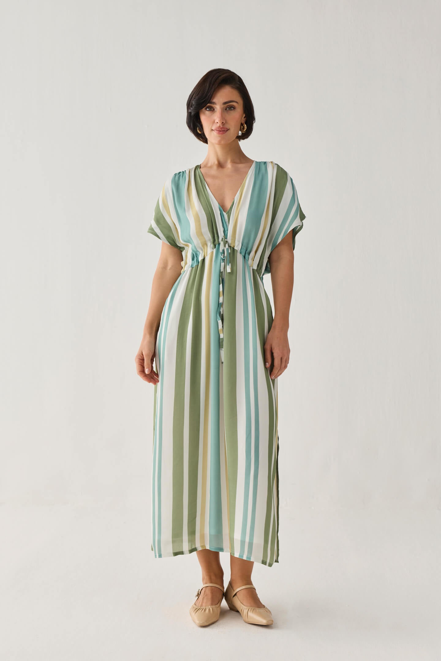 Gathered Maxi Dress in Stripes