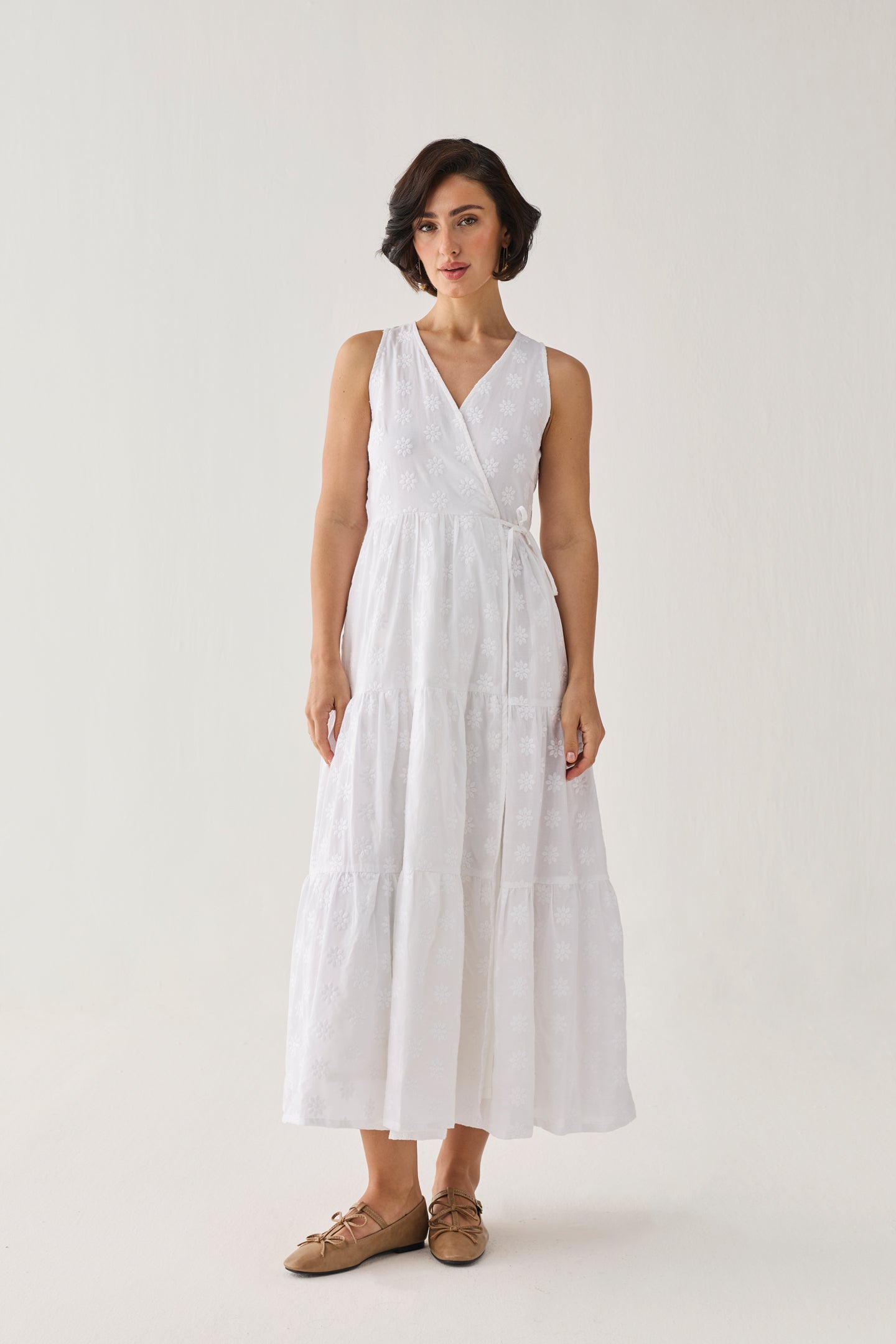 The Embroidered Tiered Wrap Maxi Dress
