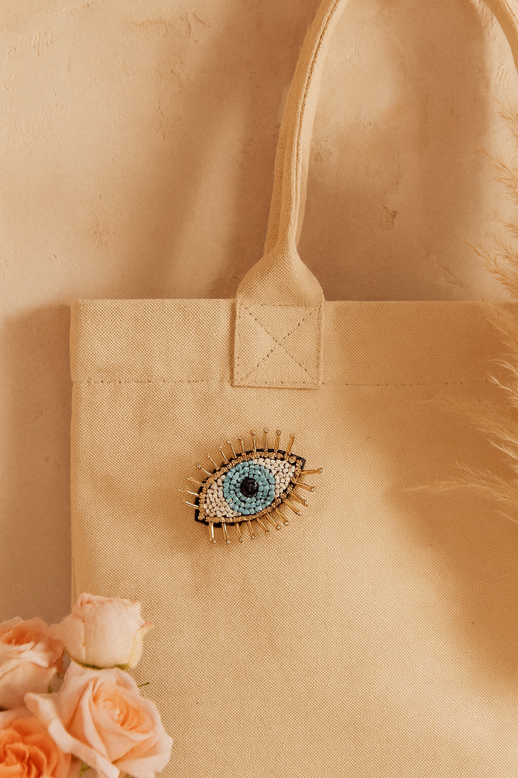 Bala Mani Beaded Evil Eye Brooch Pin - Handmade