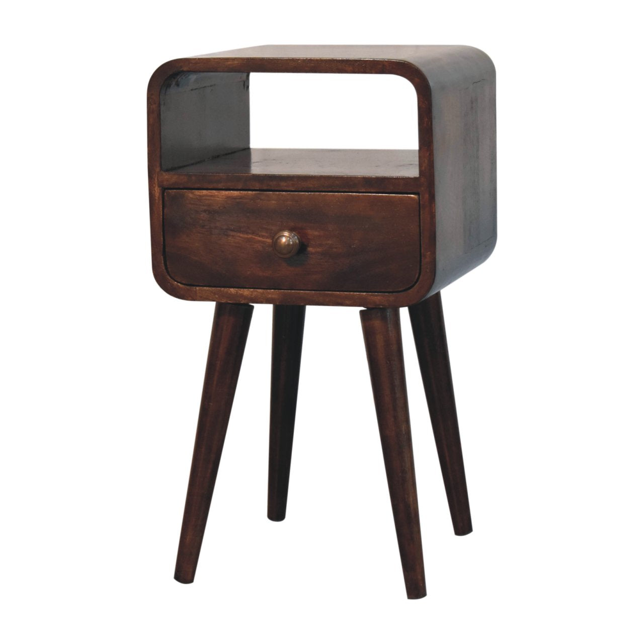 Solid Wood Mini California Walnut Curved Bedside Table