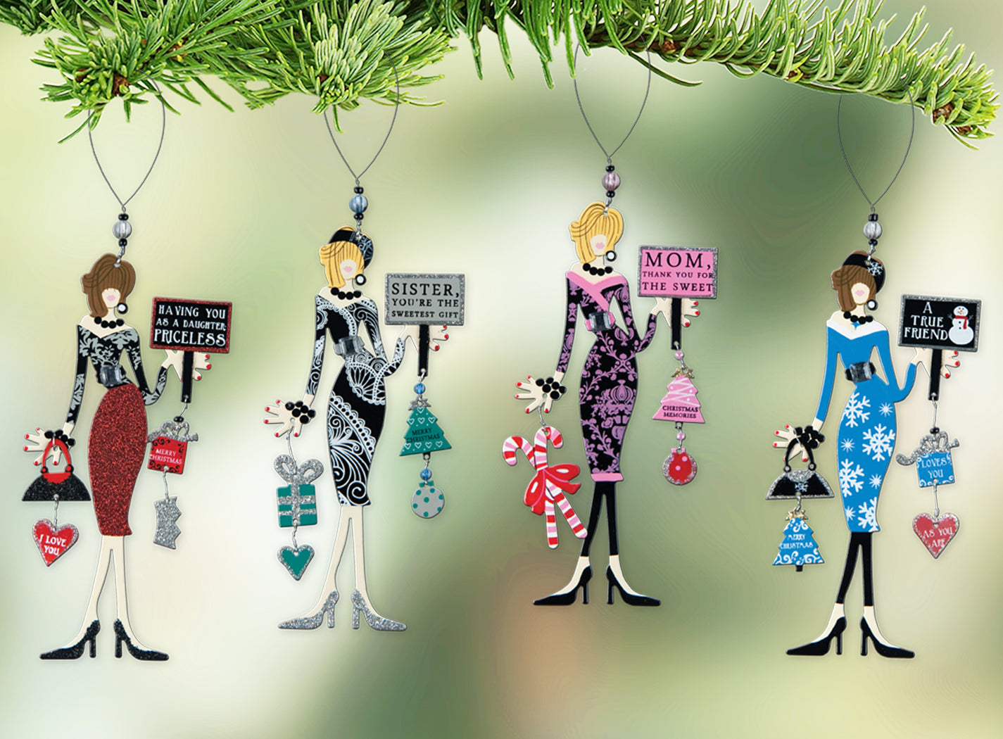 Stylish Special Friends & Family Ornaments - Set of 4