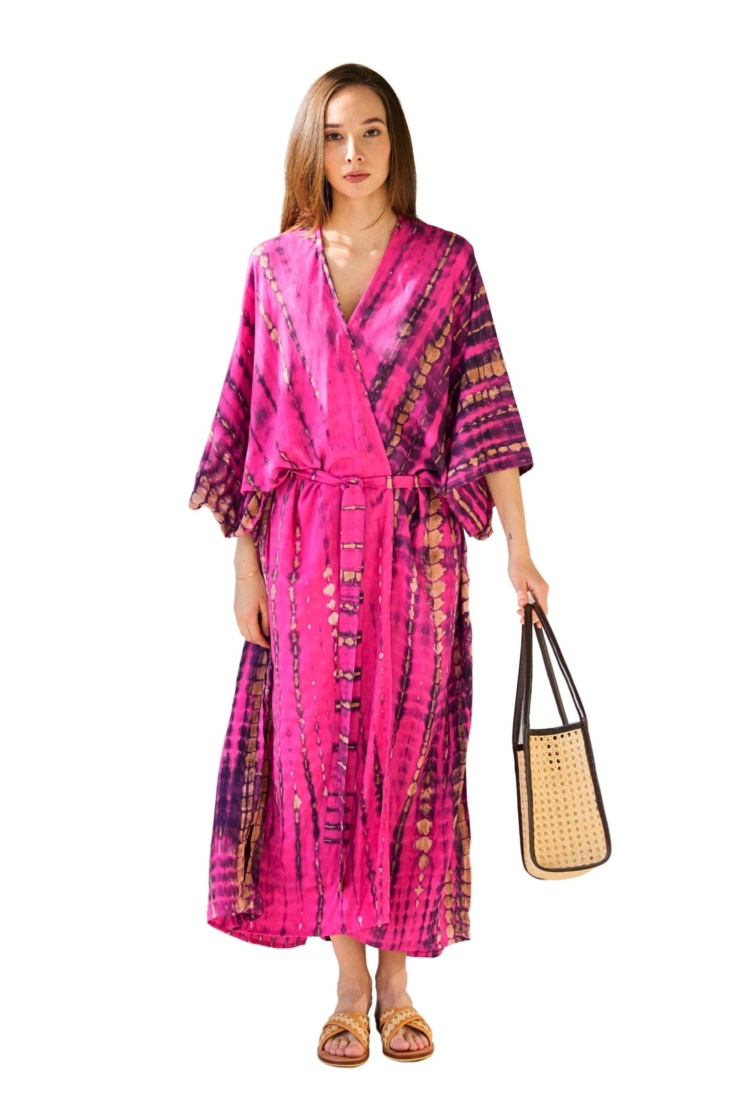 Sara Hand Dyed Kimono in Fuchsia