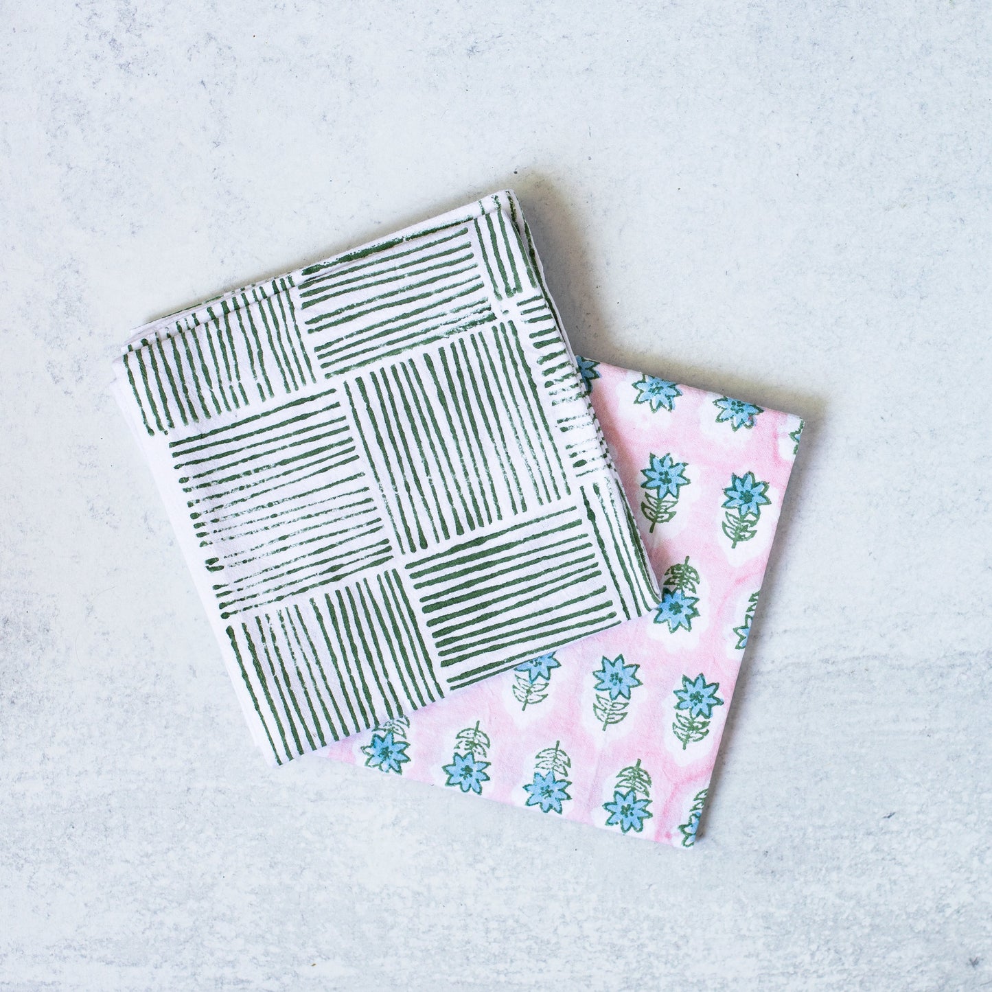 S/2 Tea Towel Set - Lily Rose & Stripe Sage