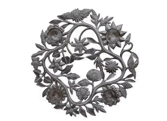 Handcrafted Haitian Metal Art, Advent Flower Wreath 23"