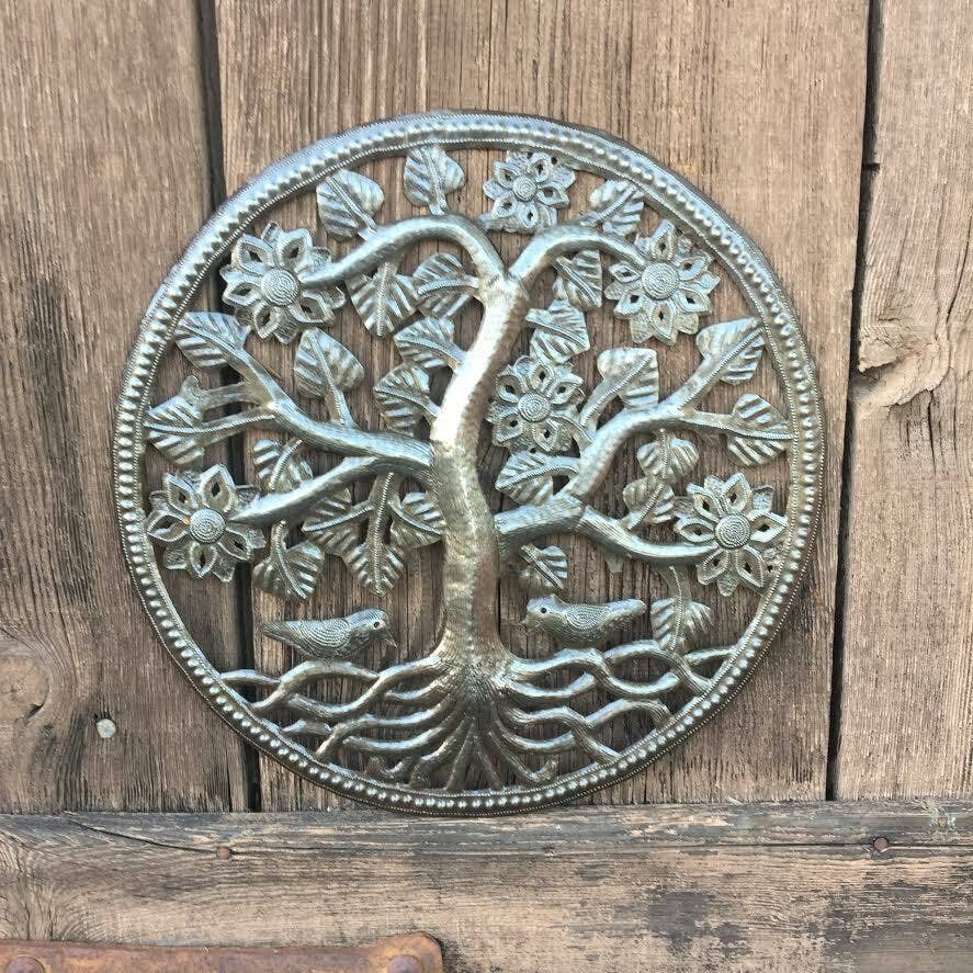 15" Nature Inspired Tree of Life, Garden Metal Wall Art