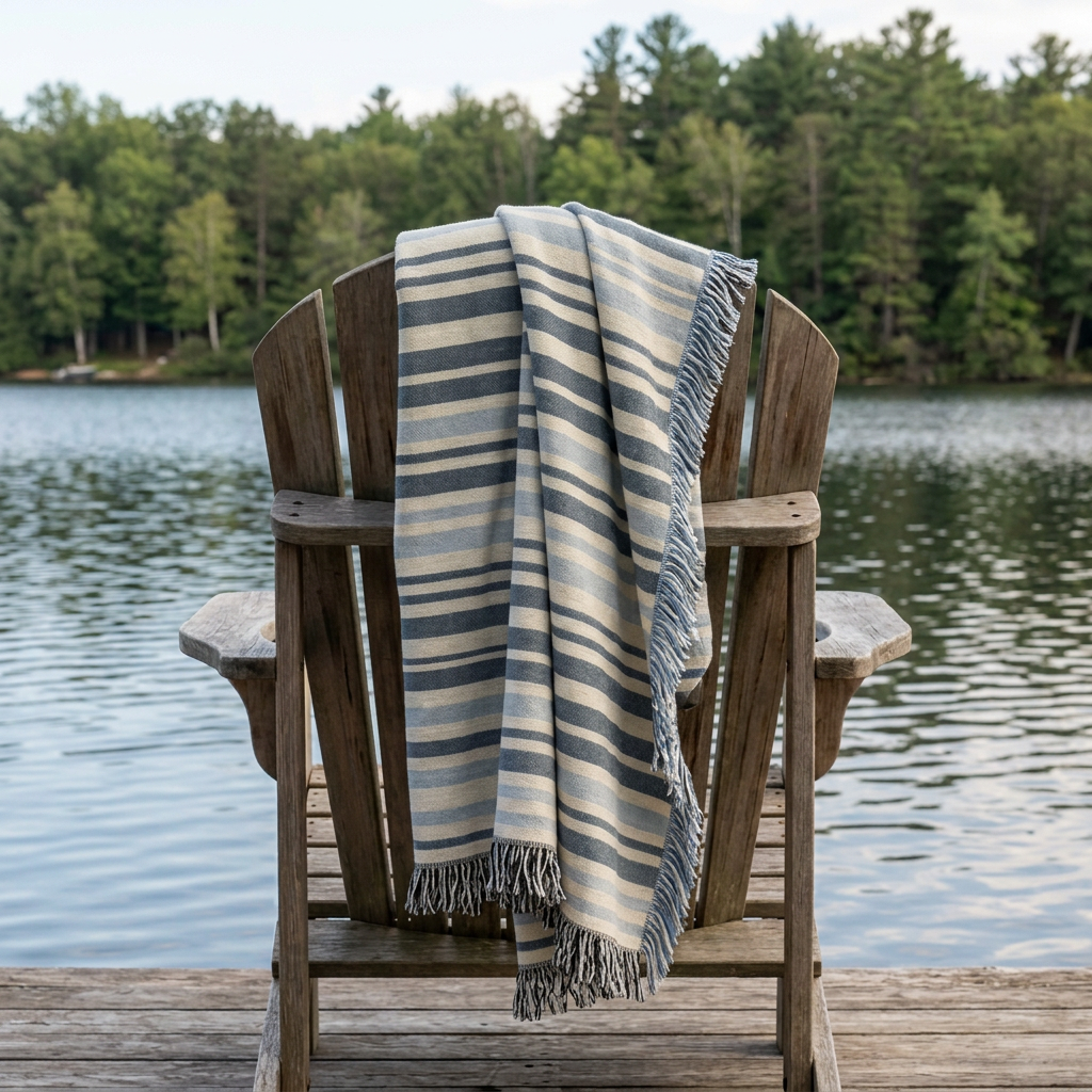 Blue Coastal Stripe Jacquard Woven Throw