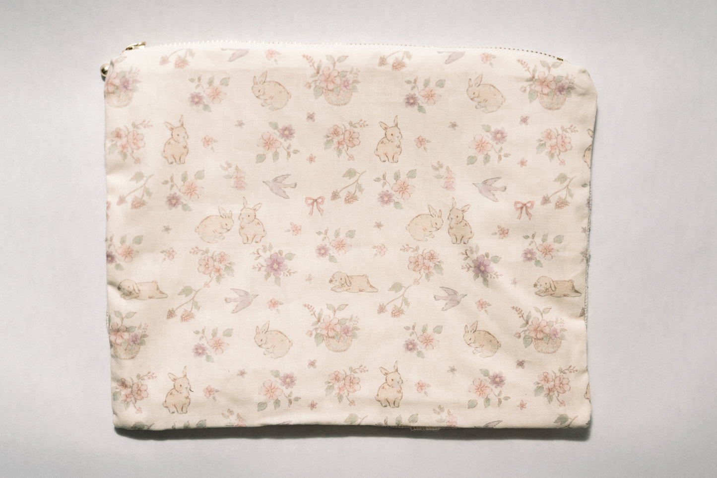 Woodland Bunny |Timeless Floral Ruffle Zipper Pouch