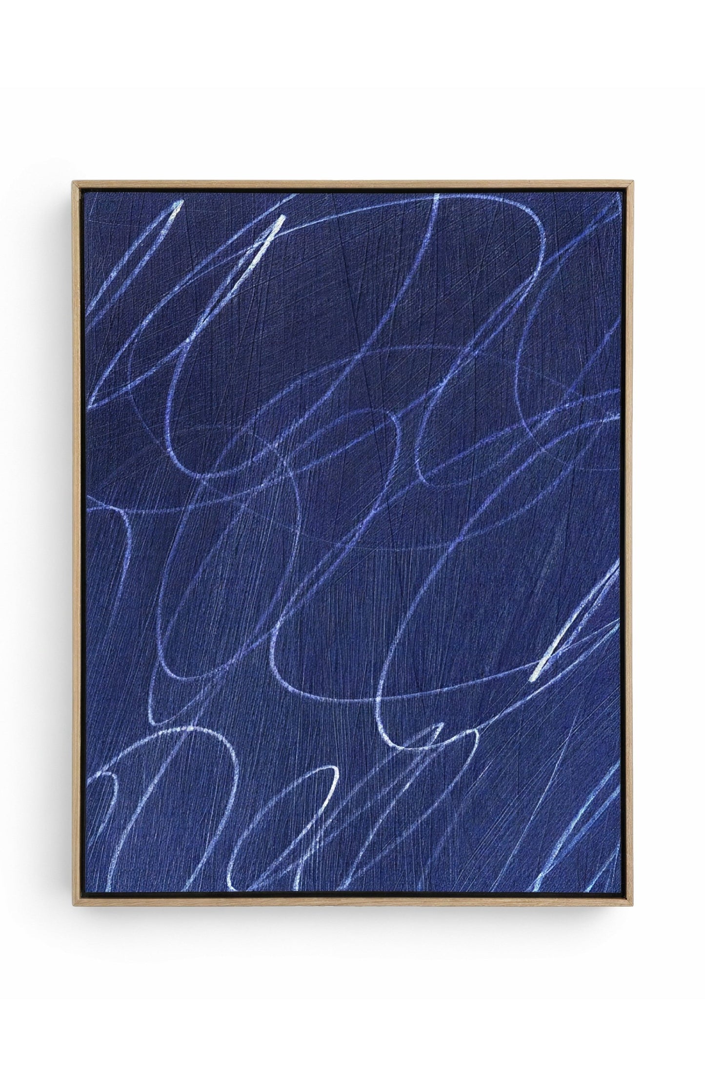 Gestural Marks in Deep Ocean Framed Canvas Wall Art