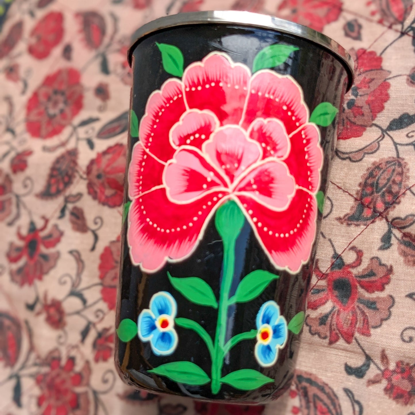 Hand-Painted Stainless Steel Tumblers, Food Safe, Kashmiri Hand Painted 400ml Drinking Cups