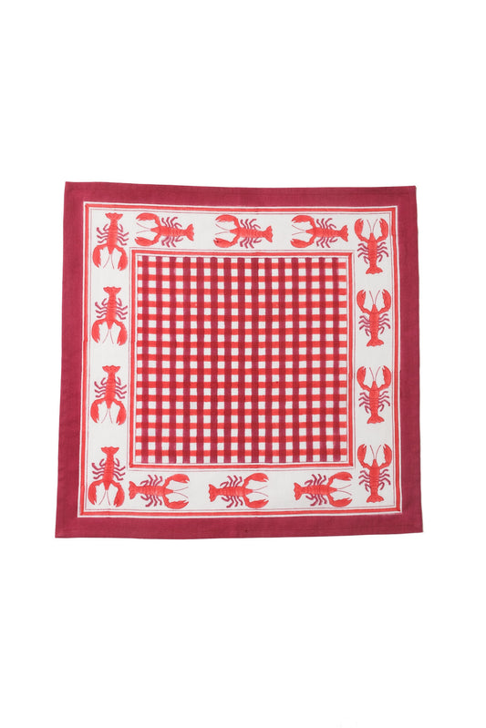 Lobster Red Gingham Blockprint Napkins, Set of 4