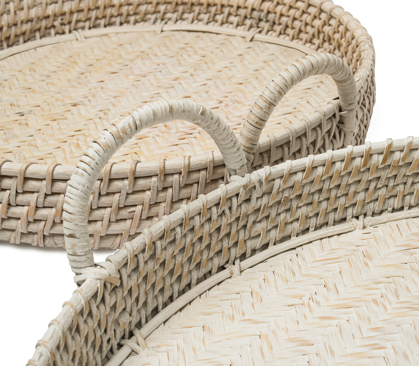 Round Rattan Tray - White